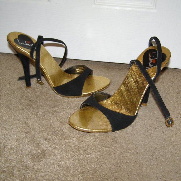 New In Box Sexy Suede Black & Gold Luichiny Heels size 8 - Picture 4 of 15